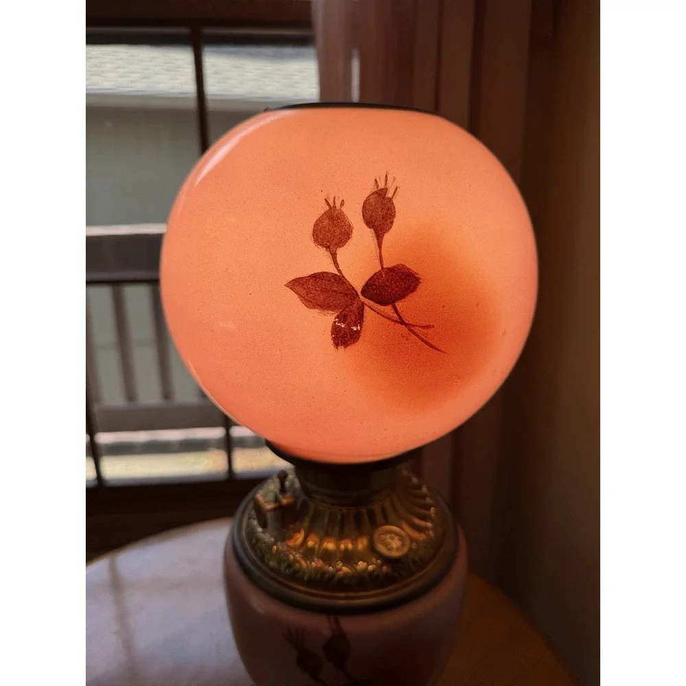 Antique GONE WITH THE WIND Lamp Electrified Oil Lamp Painted ROSES 24